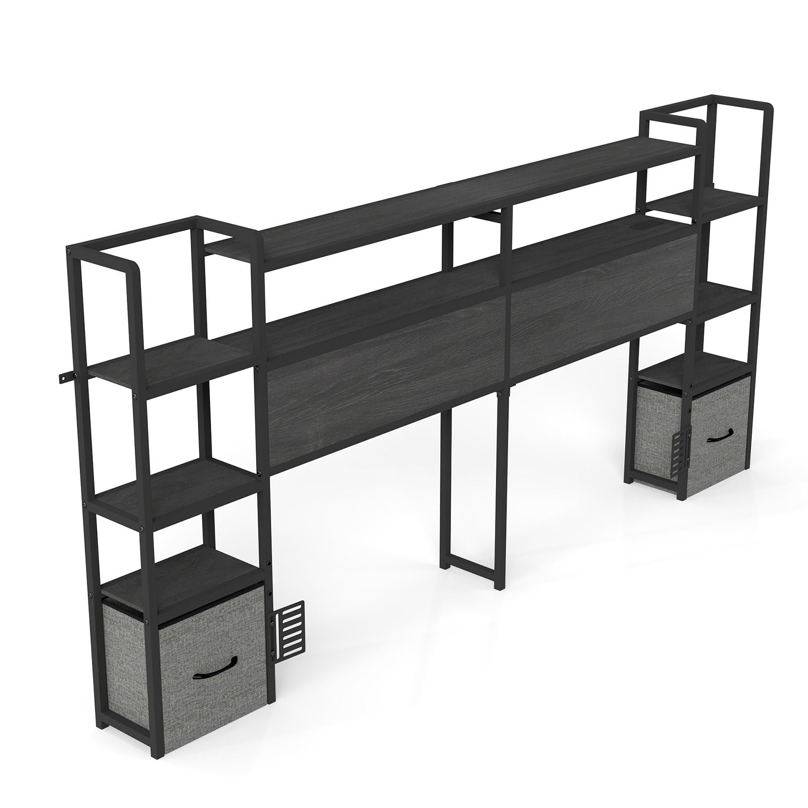 Headboard With 3 Shelves, 2 Drawers, Charging Station, RGB LED Lights