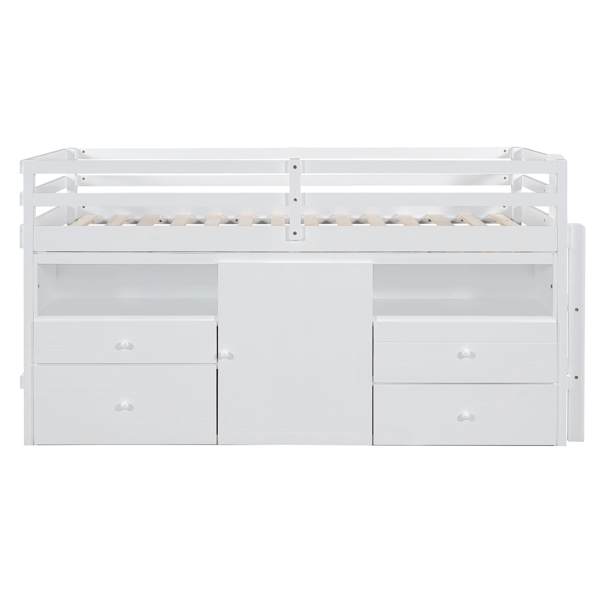 Loft Bed With 4 Drawers, Underneath Cabinet And Shelves