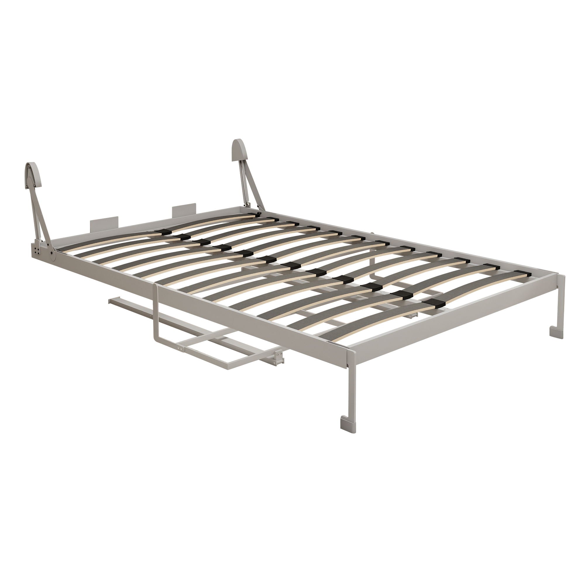 Queen Size Cabinet Wall Bed Mechanism With Desk Panel - Gray