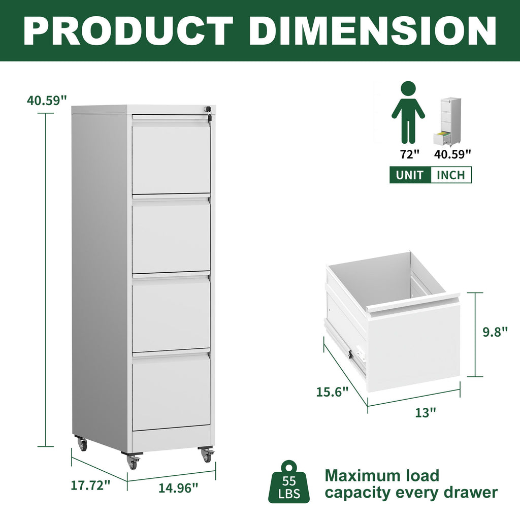 Drawer Metal Locking Vertical File Cabinet With Wheels Heavy Duty Lockable Storage