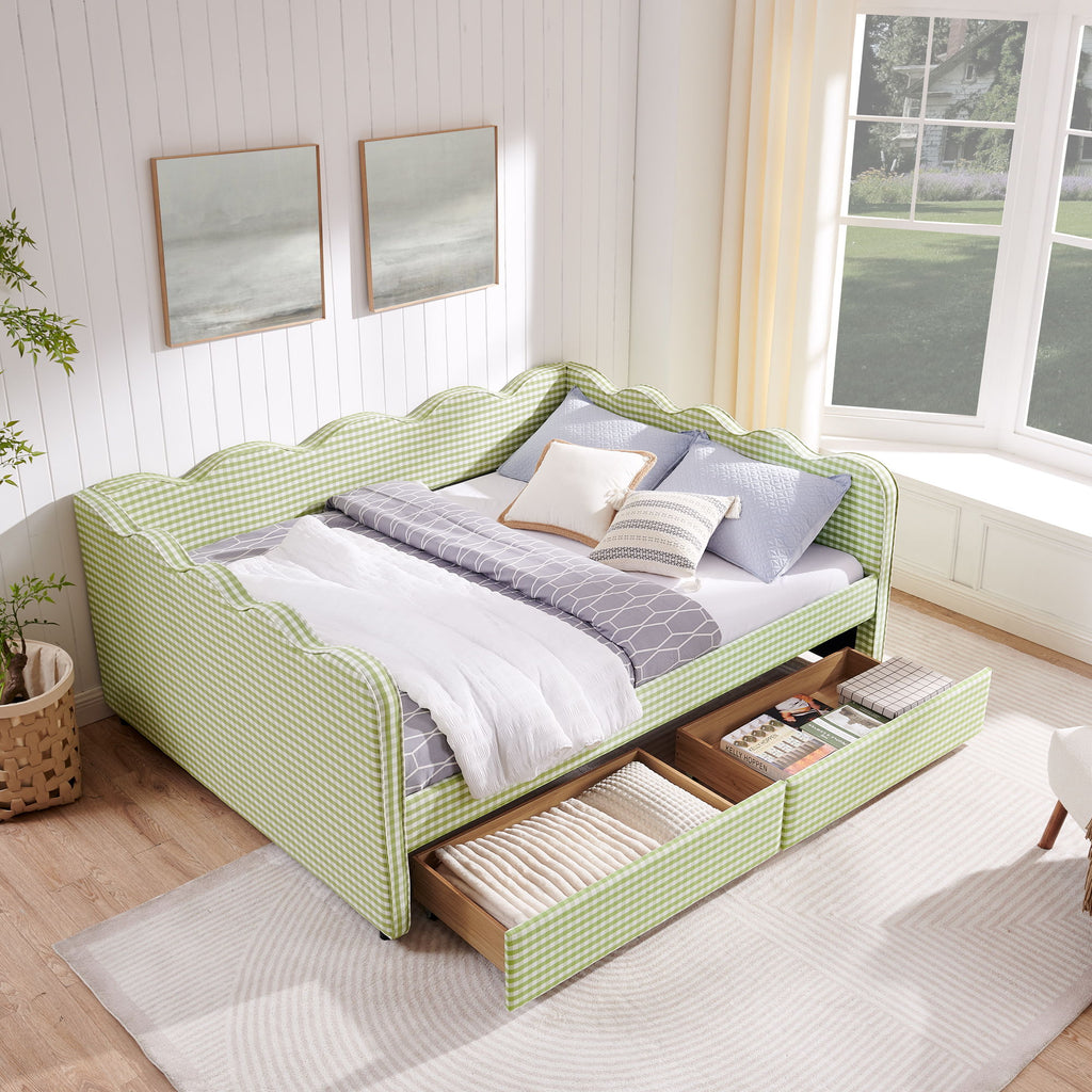 Gingham Daybed & USB Charging Port, Wave Shaped Design