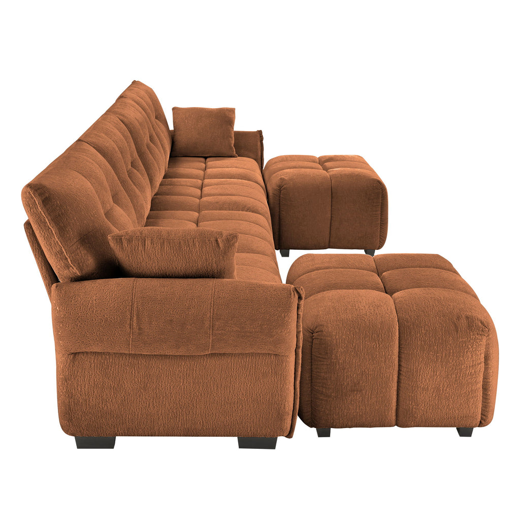 Sofa Set With Ottoman And Pillows, Textured, High Resilience Cushions