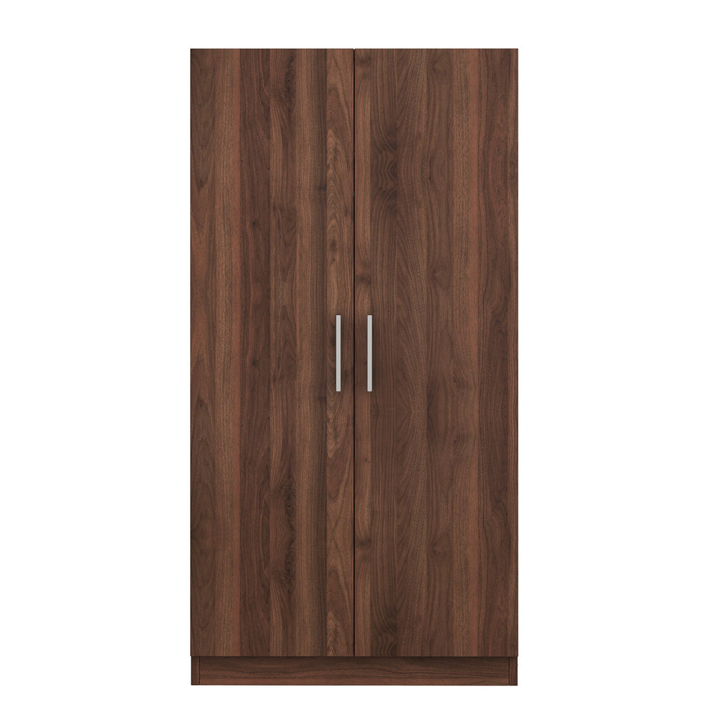 2 Door Wooden Wardrobe Armoire With 3 Storage Shelves - Brown