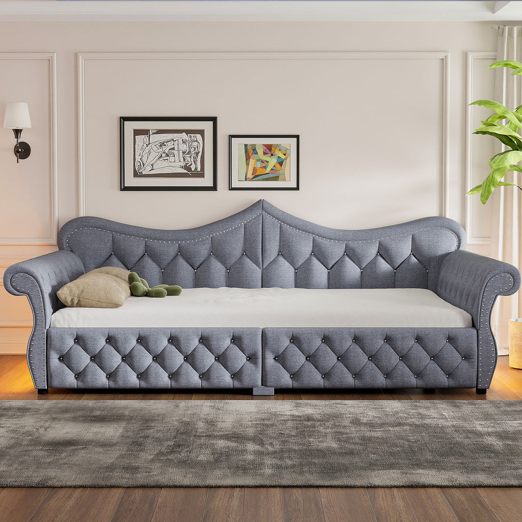 Upholstered Daybed With LED Lighting And Nailhead Trim