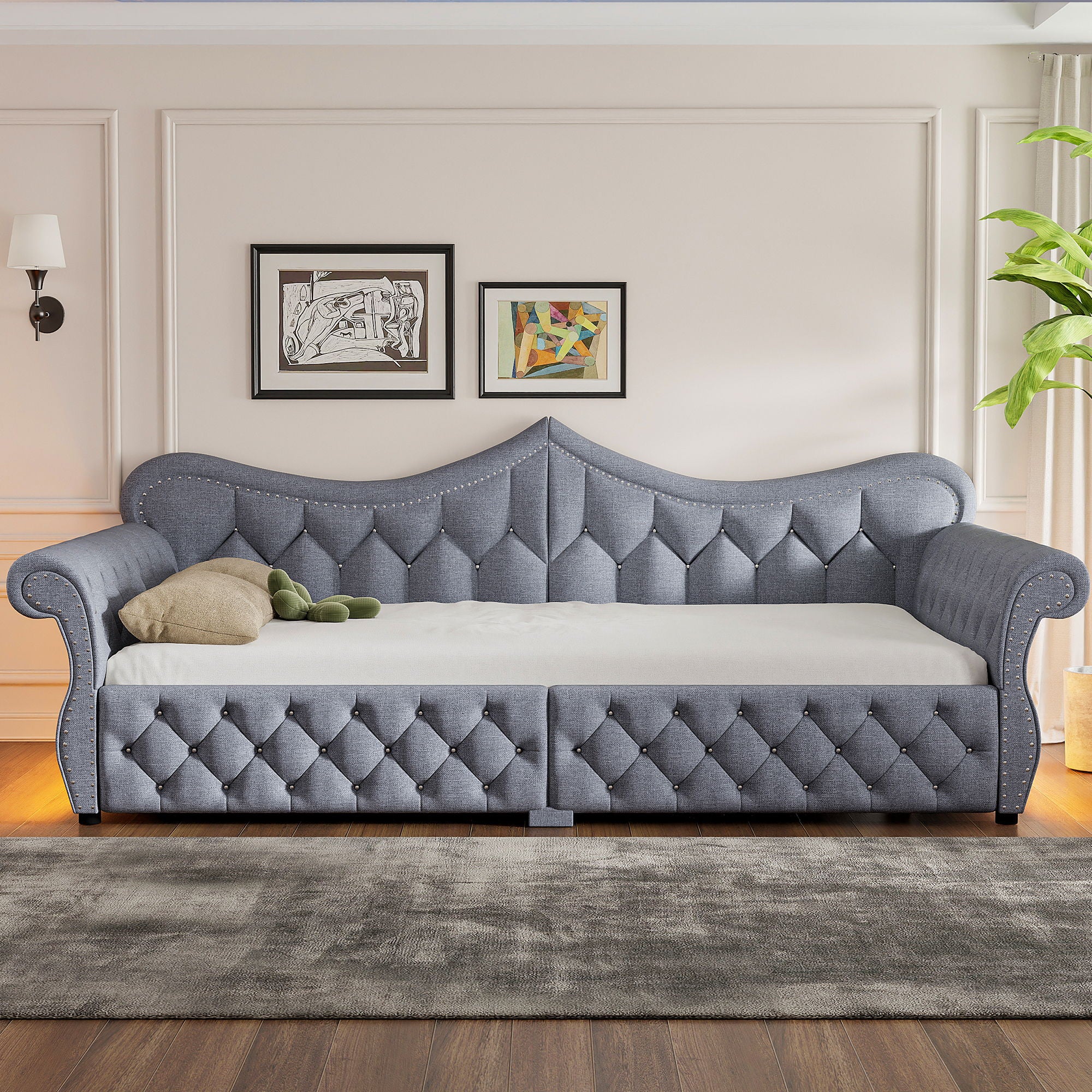 Upholstered Daybed With LED Lighting And Nailhead Trim