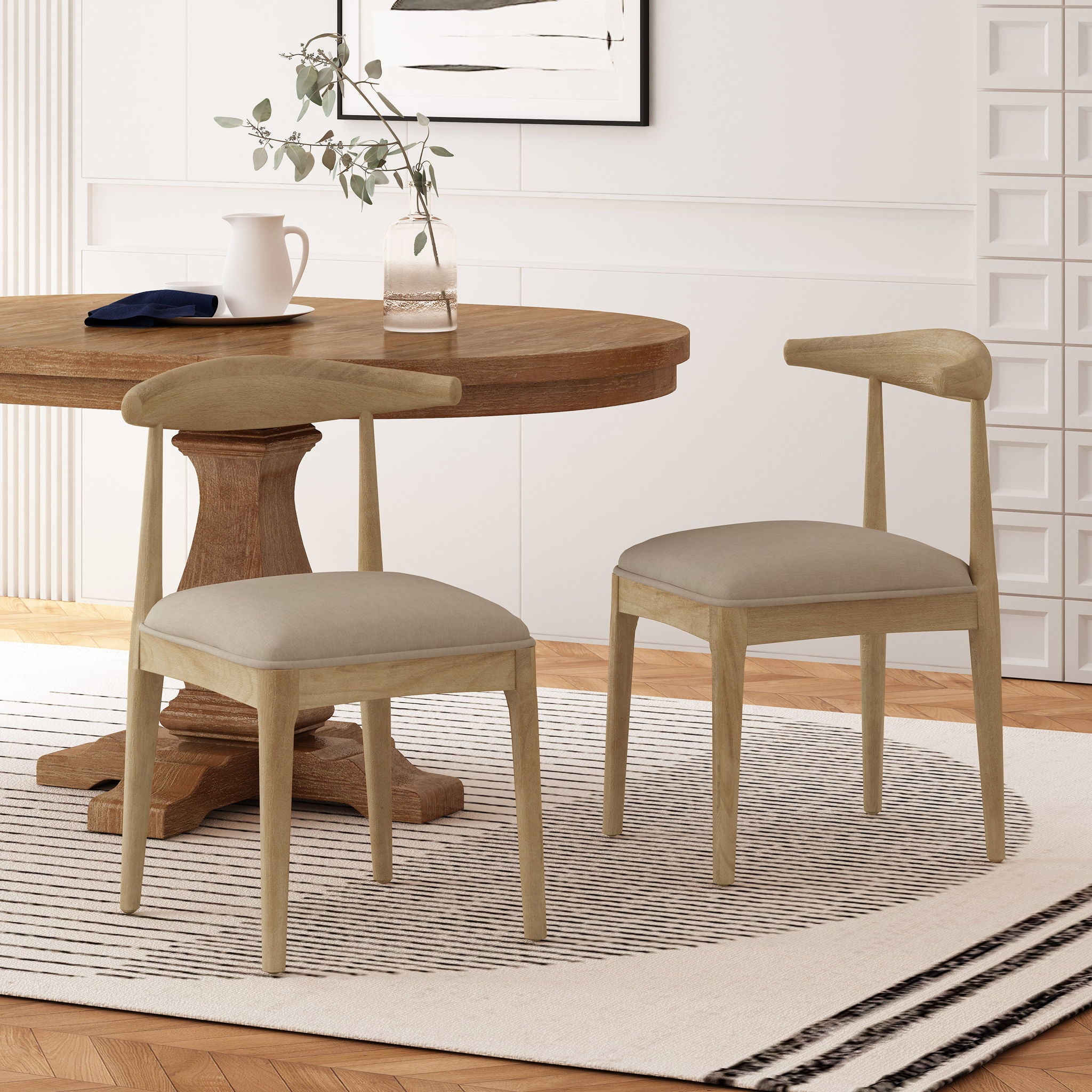 Mid Century Modern Dining Chair Set With Upholstered Seating