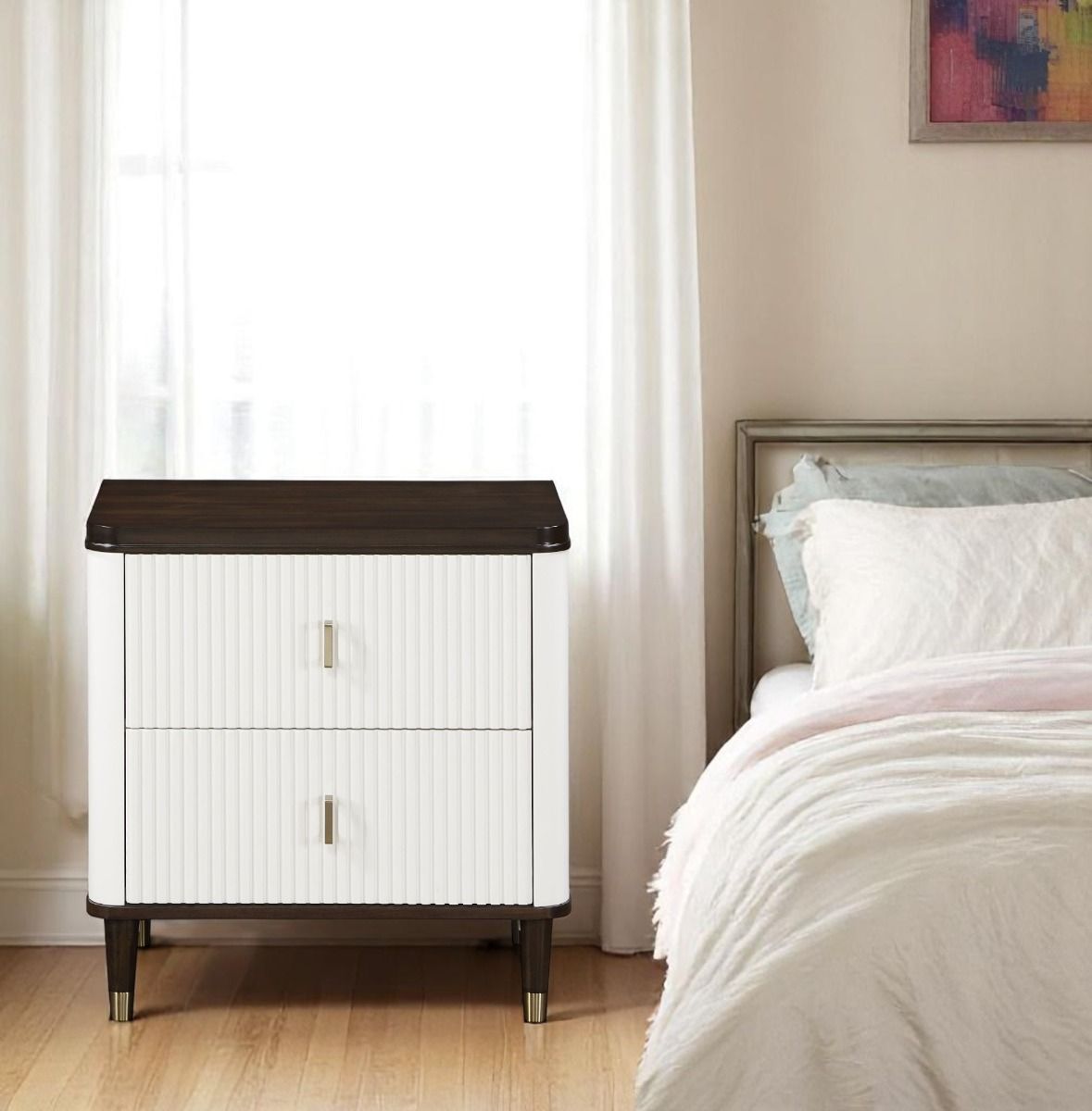 Carena - Nightstand With USB - White & Brown
