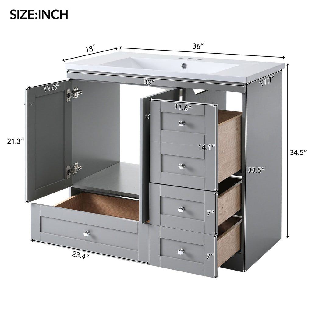 Shaker Free Standing Bathroom Vanity Cabinet & Sink, Soft Close Drawers, Soft Close Doors