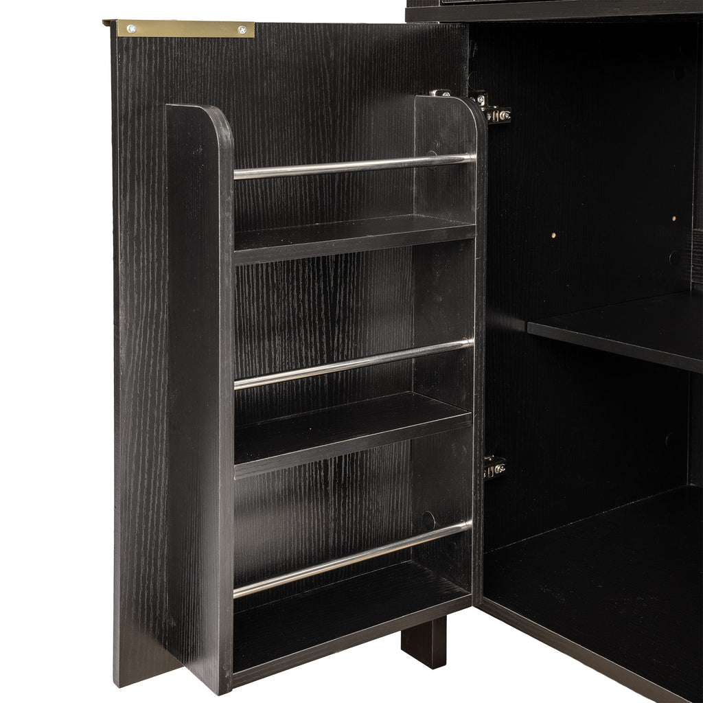 Fluted Tall Arched Pantry Cabinet With Adjustable Shelves, Glass Door & Hidden Drawer For Kitchen