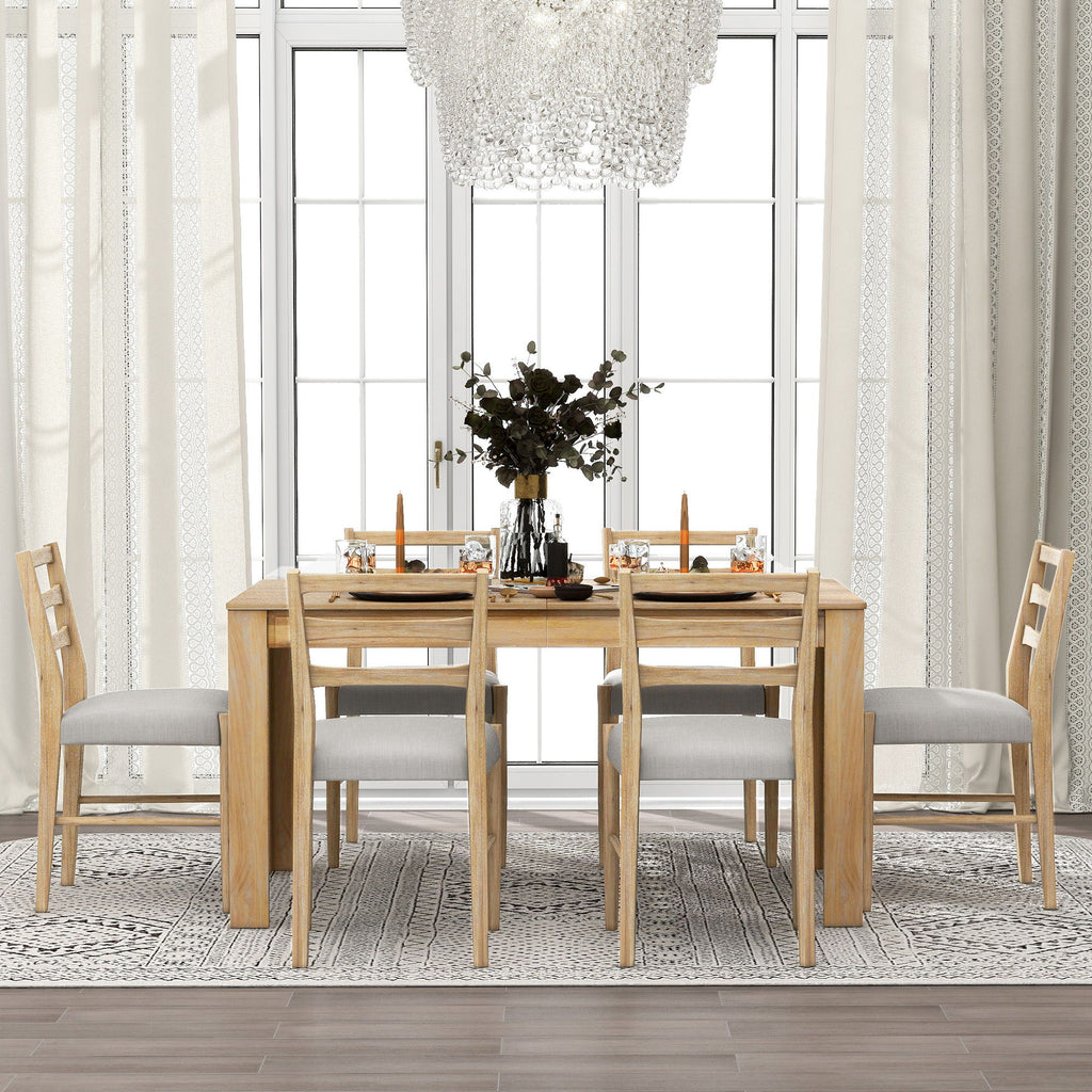 7 Piece Dining Set With Extendable Table, 2 Drawers & 6 Upholstered Chairs