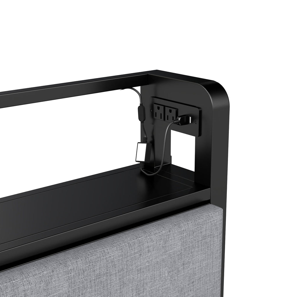 Adjustable Height Reversible Headboard With Storage Shelf, LED Lights & USB Charging Station