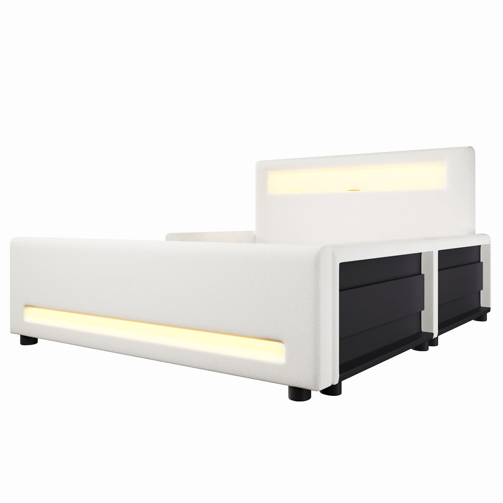 Upholstered Platform Bed With Drawer, LED Light Strip, USB Port