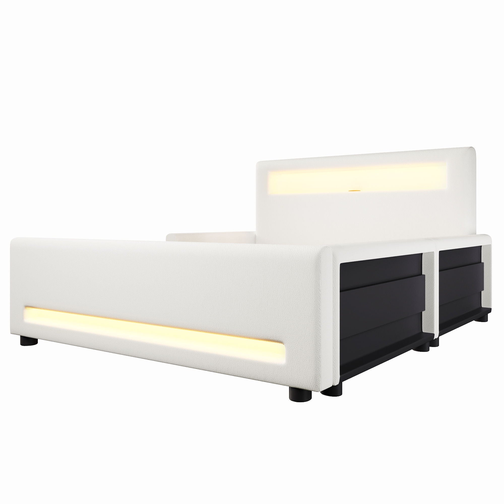 Upholstered Platform Bed With Drawer, LED Light Strip, USB Port