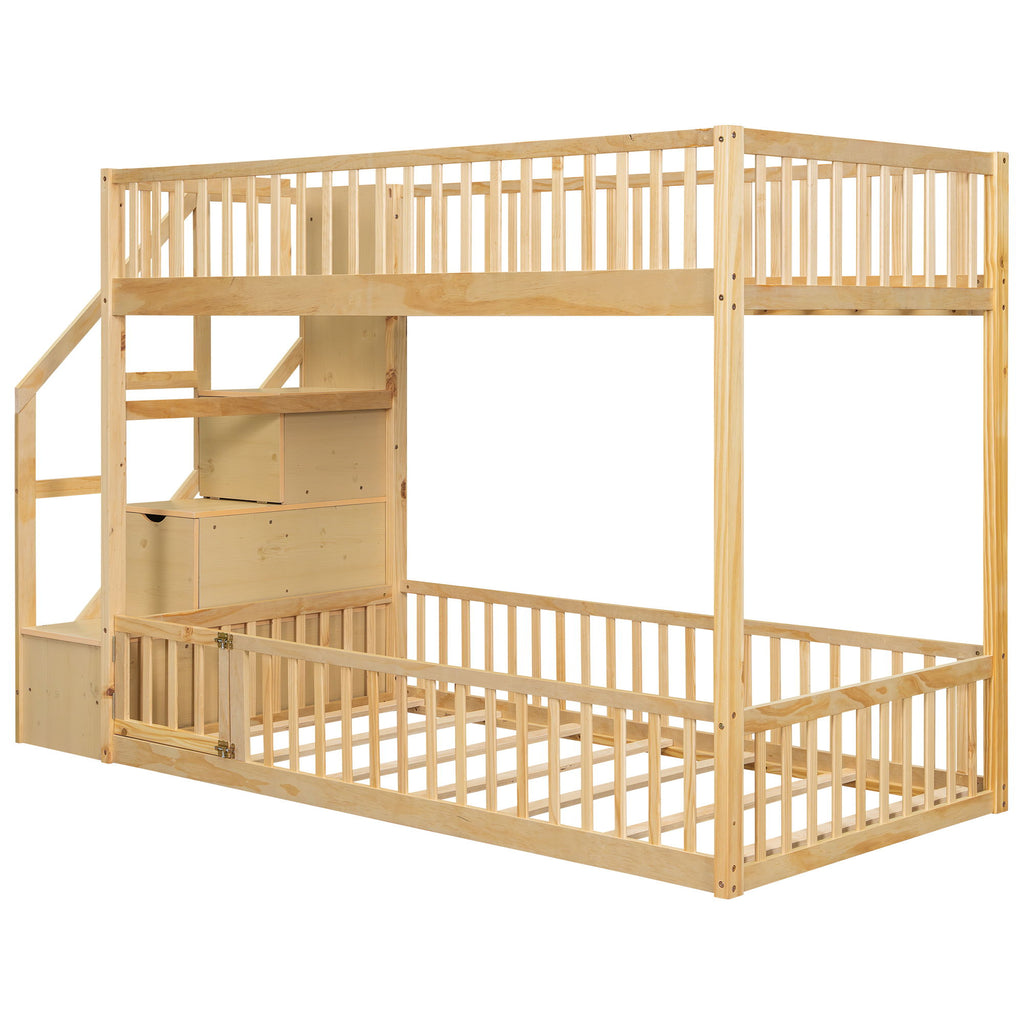 Floor Bunk Bed With Ladder And Storage