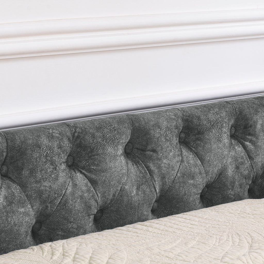 Upholstered Tufted Daybed With 2 Drawers, Waved Arms