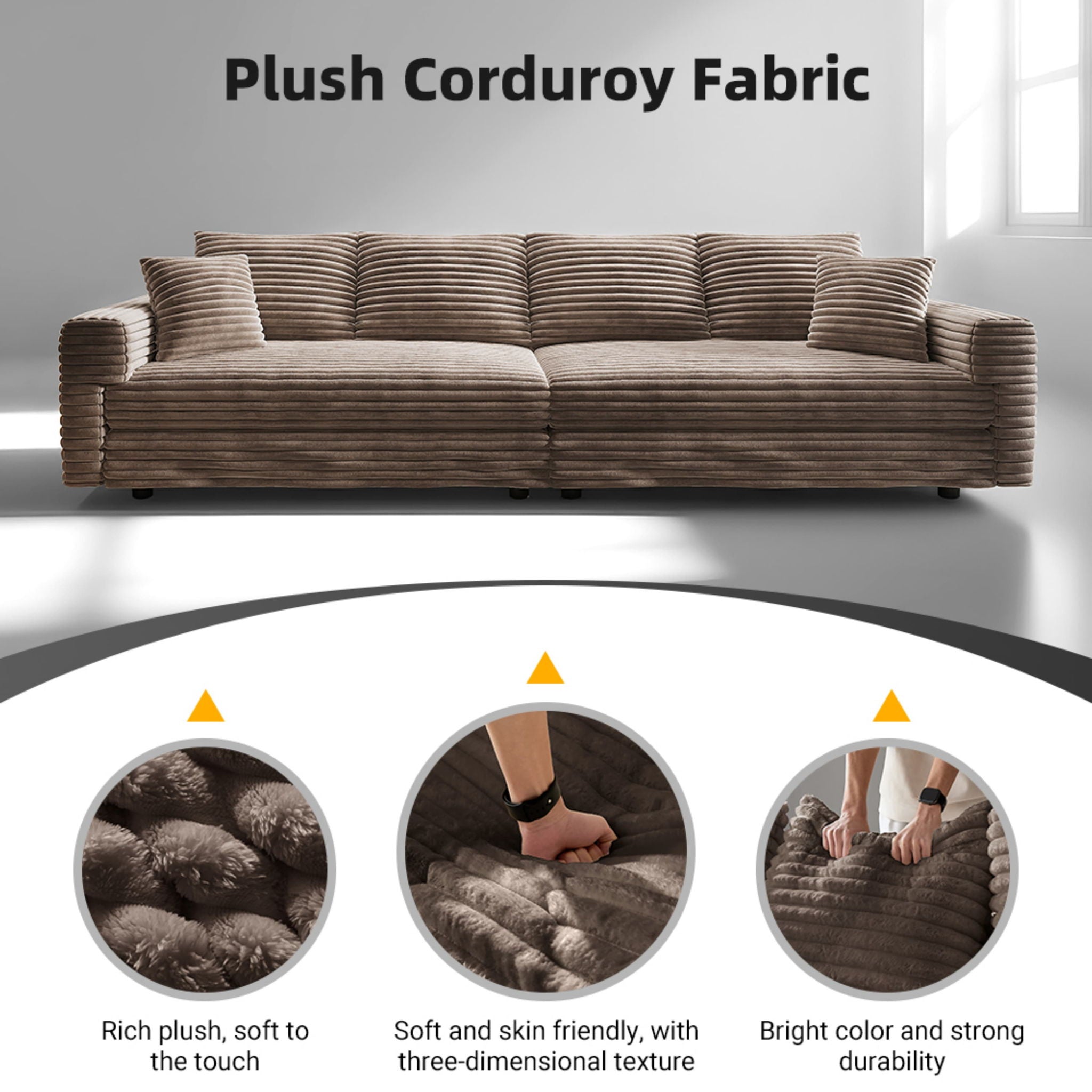Deep Seat Convertible Sofa With Soft Pillows And Ottomans