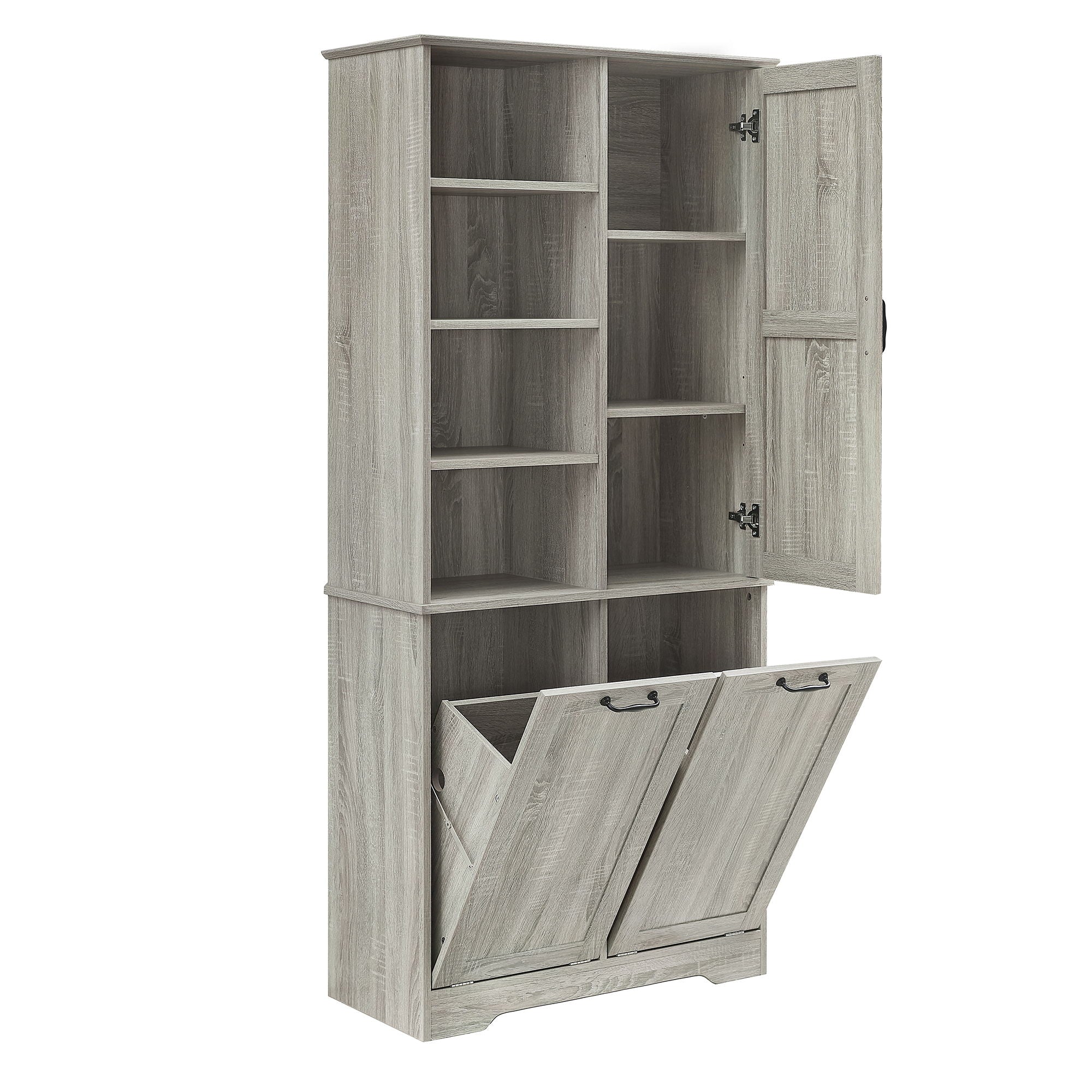 Freestanding Storage Cabinet With Doors, Tilt Out Drawers, Adjustable Shelves, Open Shelf, Bathroom & Laundry Room Organizer - Oak