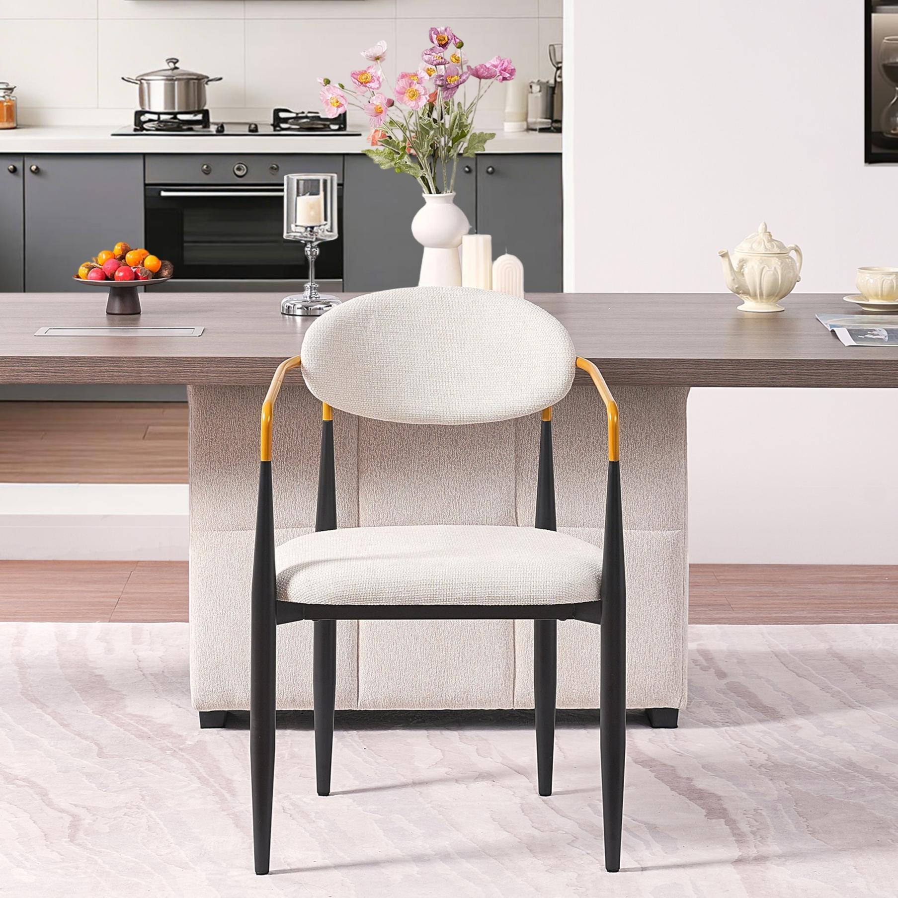Modern Upholstered Dining Chair With Accented Armrests (Set of 2)