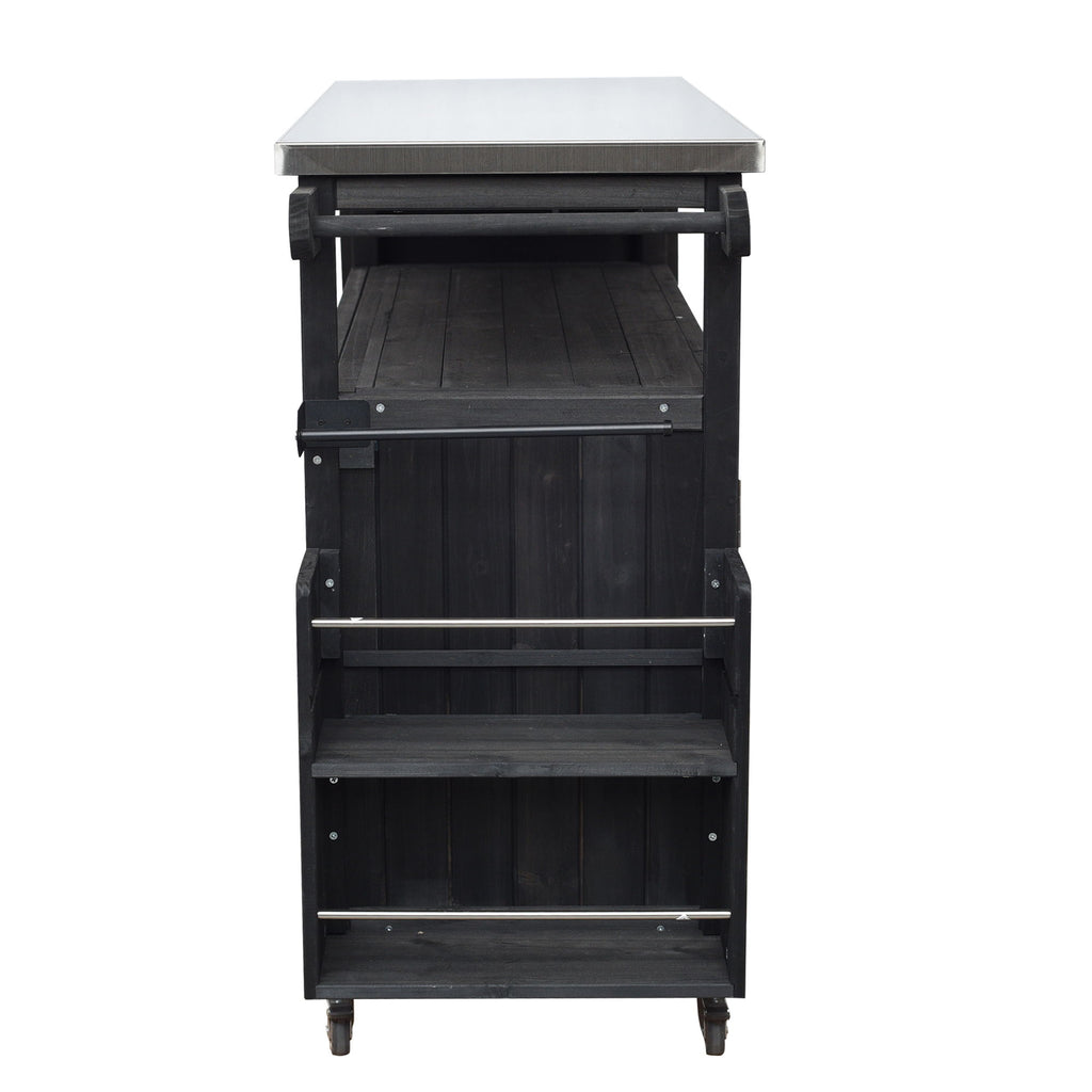 Foldable Outdoor Kitchen Island With Lockable Wheels, Storage Cabinet And Towel Rack For Patio