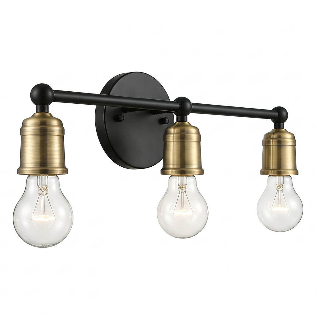 3 Light Wall Sconce, Vanity Light, No Bulbs Included - Black / Gold