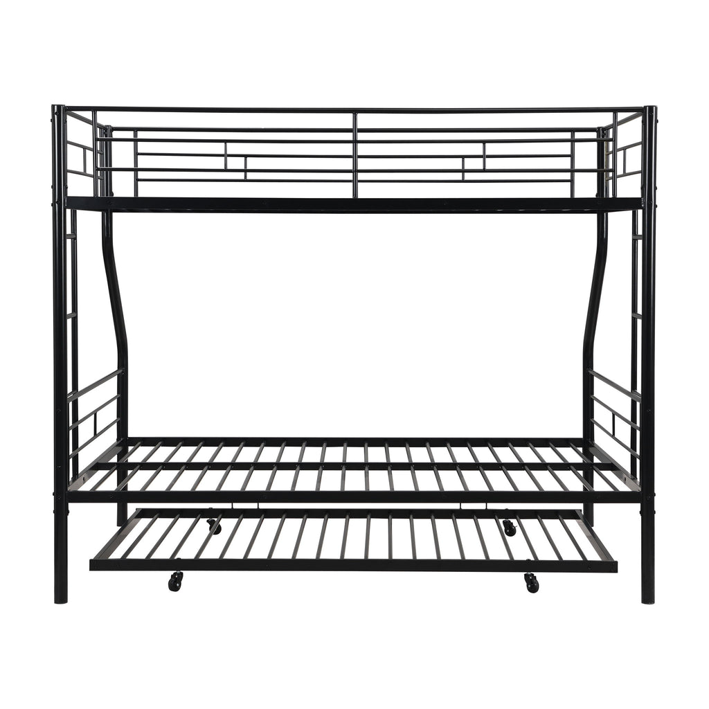 Twin Over Full Modern Metal Bunk Bed With Trundle - Black