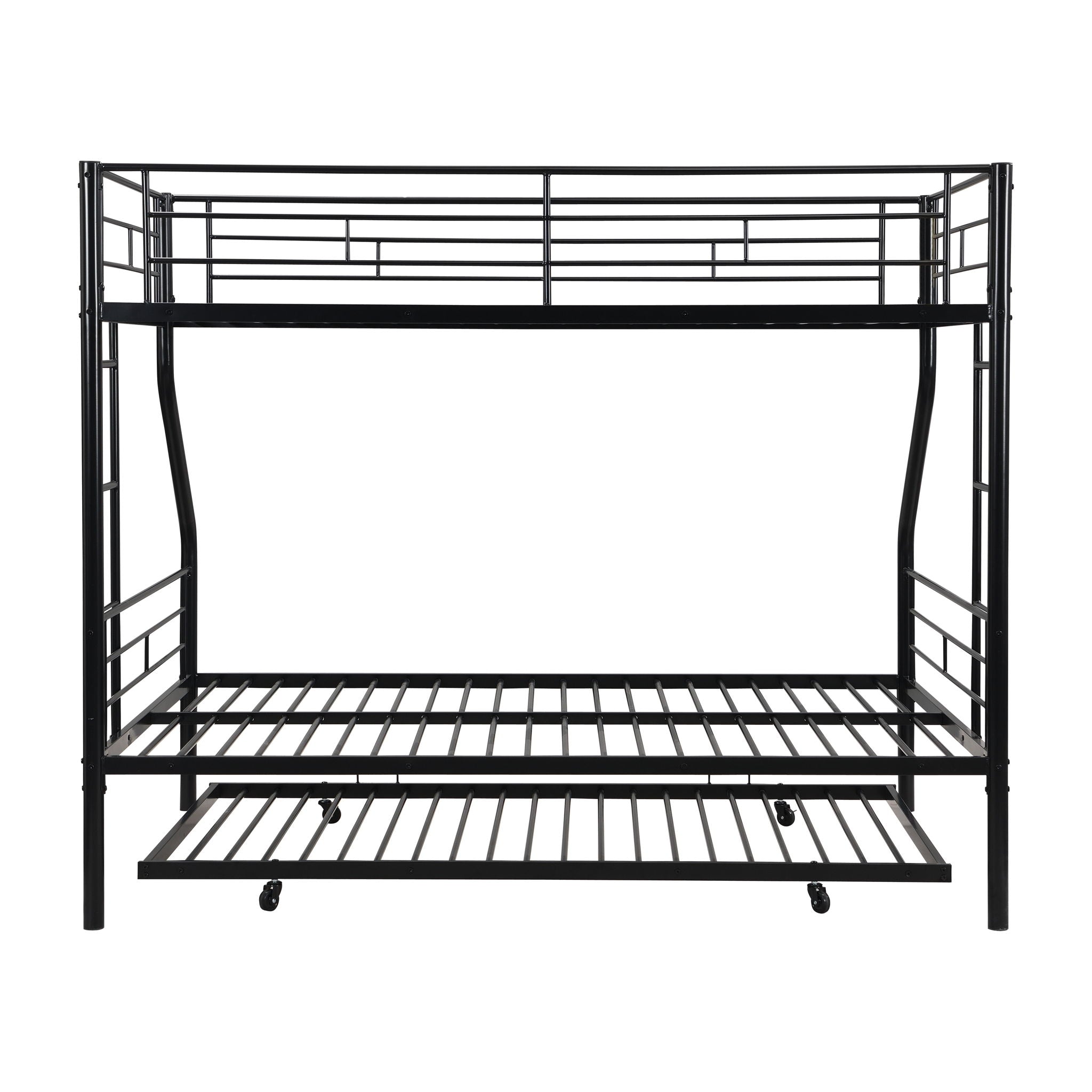 Twin Over Full Modern Metal Bunk Bed With Trundle - Black