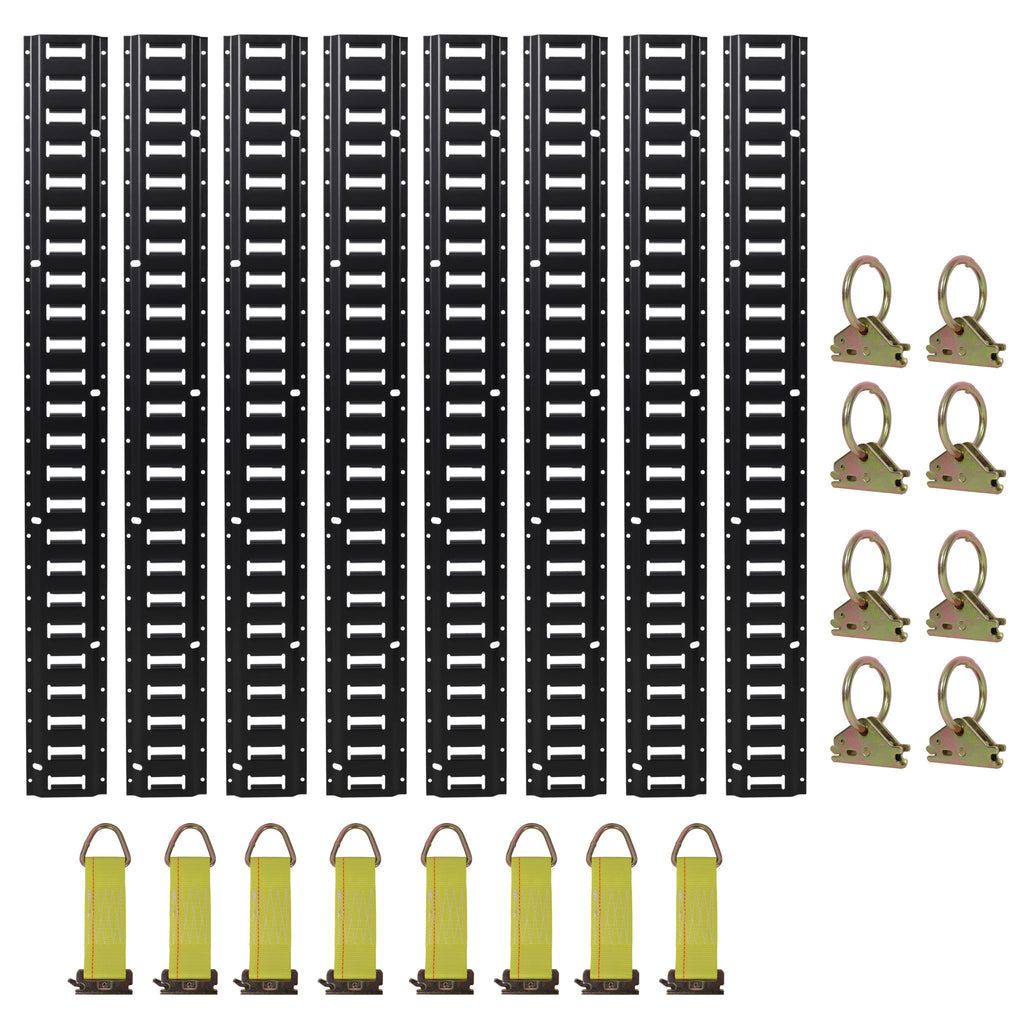 Heavy Duty E Track Tie-Down Rail Kit With O-Ring Anchors And Rope Tie Offs