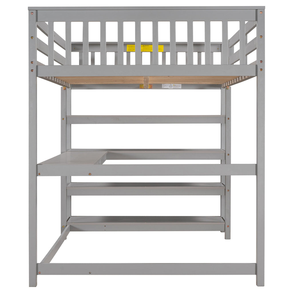 Loft Bed With Storage Shelves And Under Bed Desk