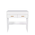 Flip Top Vanity Desk With LED Mirror & Outlet Makeup Table With 2 Drawers, Open Storage, And Jewelry Hooks - White