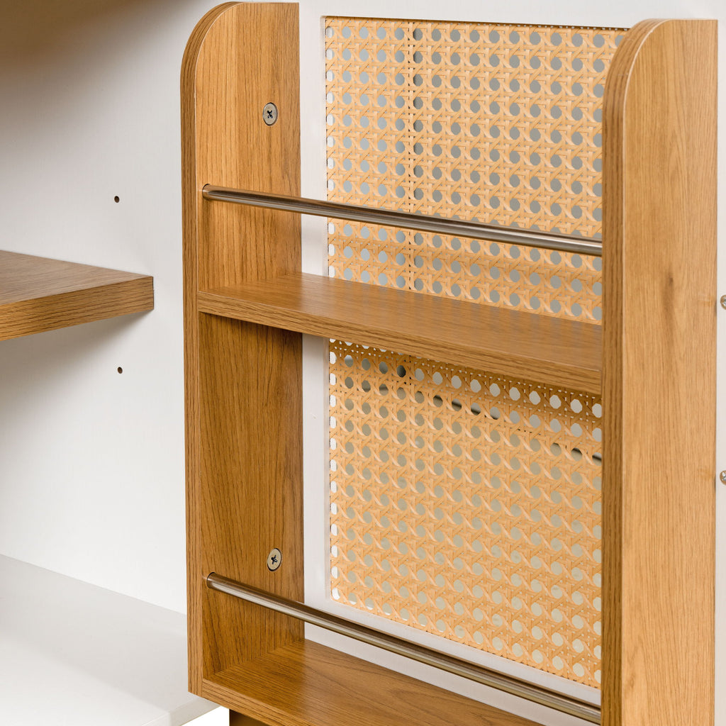 Tall Arched Cabinet With Rattan Doors & Adjustable Shelves