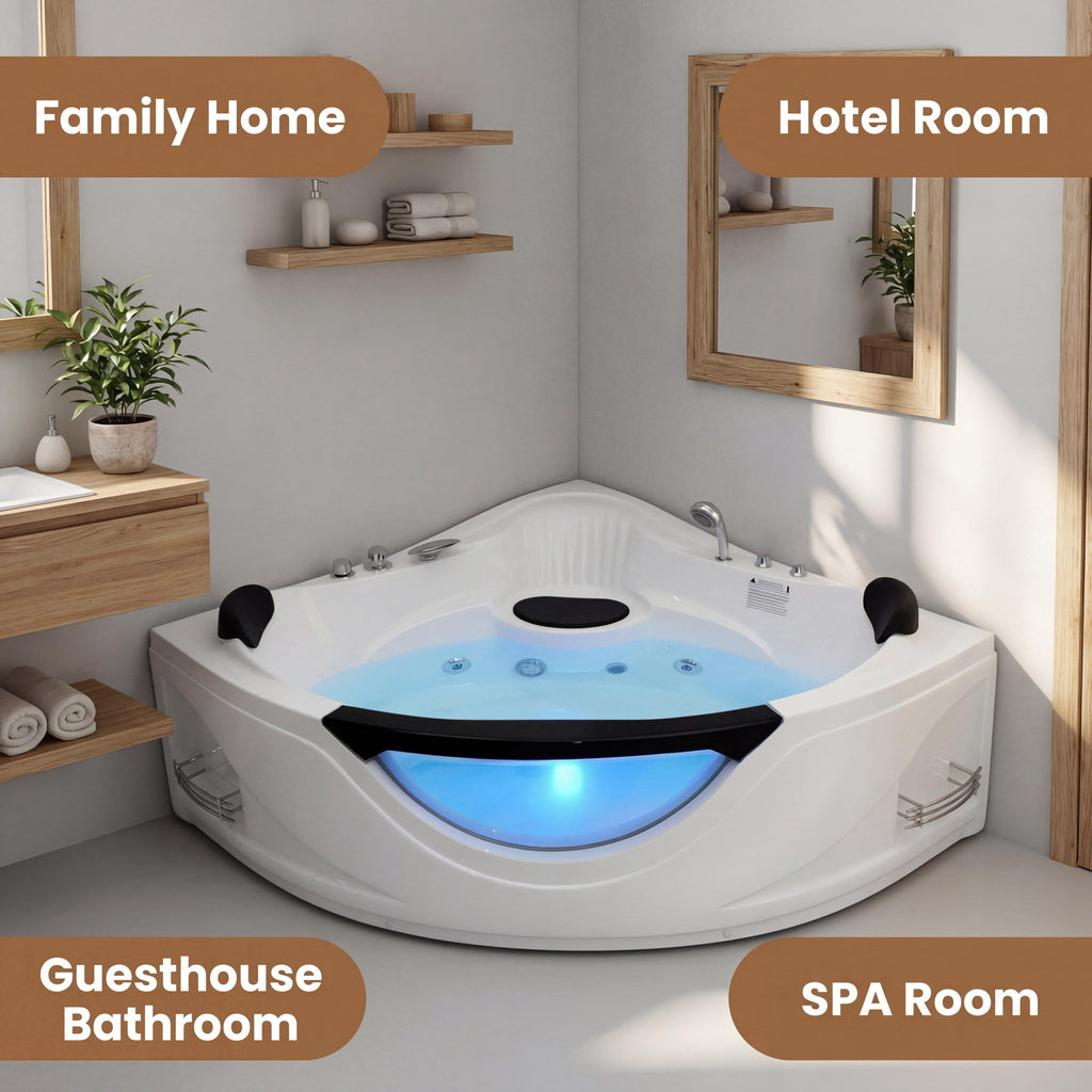 Xavier - Corner Double Massage Bathtub - Milk White