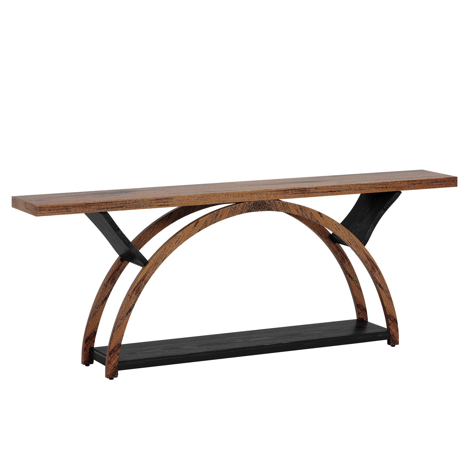 Console Table With 2 Tier Storage And Half Moon Frame For Hallway - Brown / Black