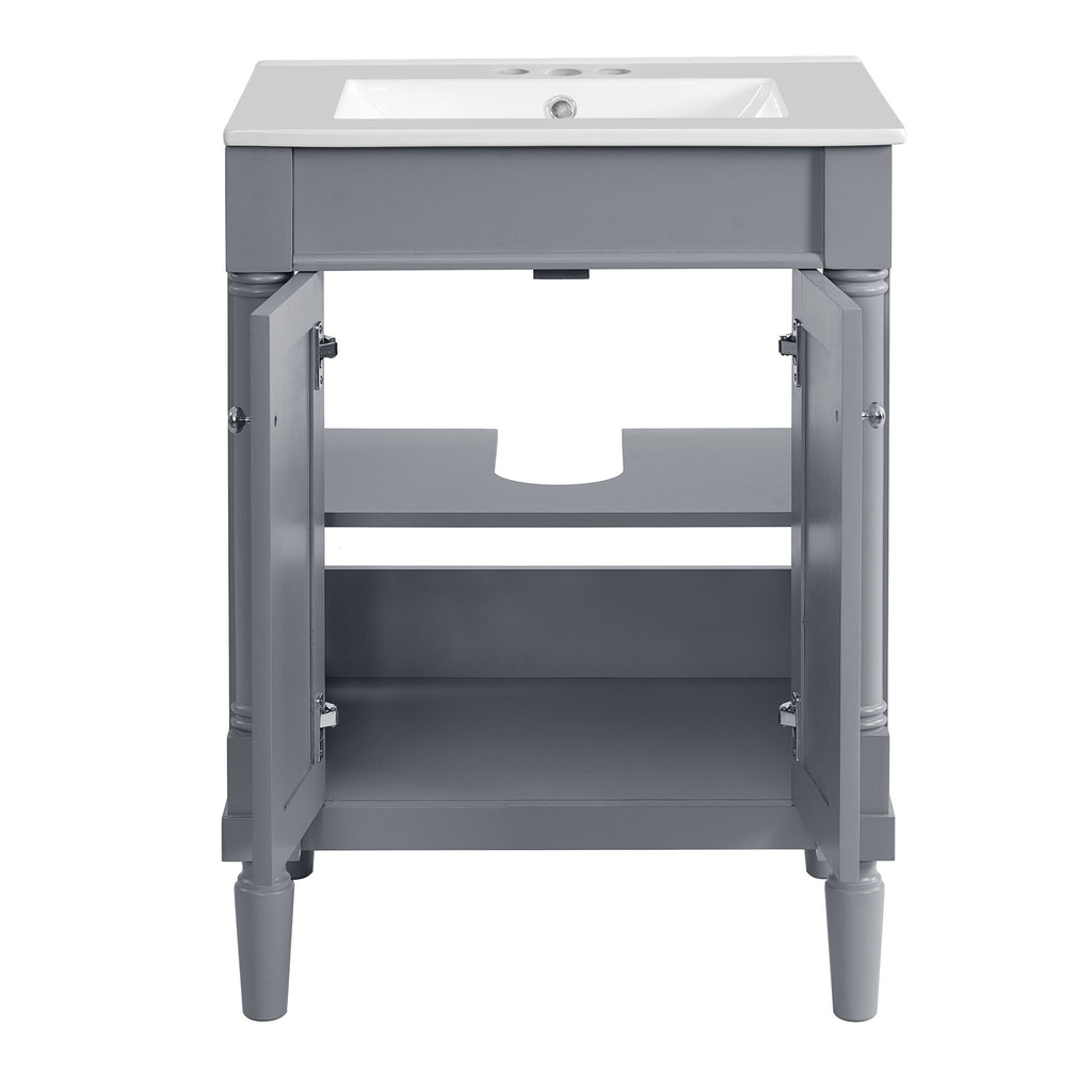 Bathroom Vanity With Top Sink, 2 Tier Storage Cabinet