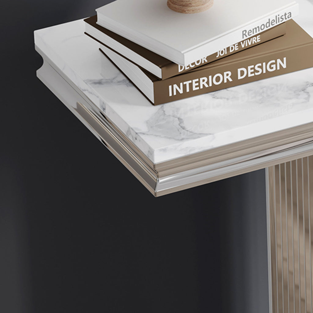 Printed Top Rectangular Console Table, Base With Mirrored Finish