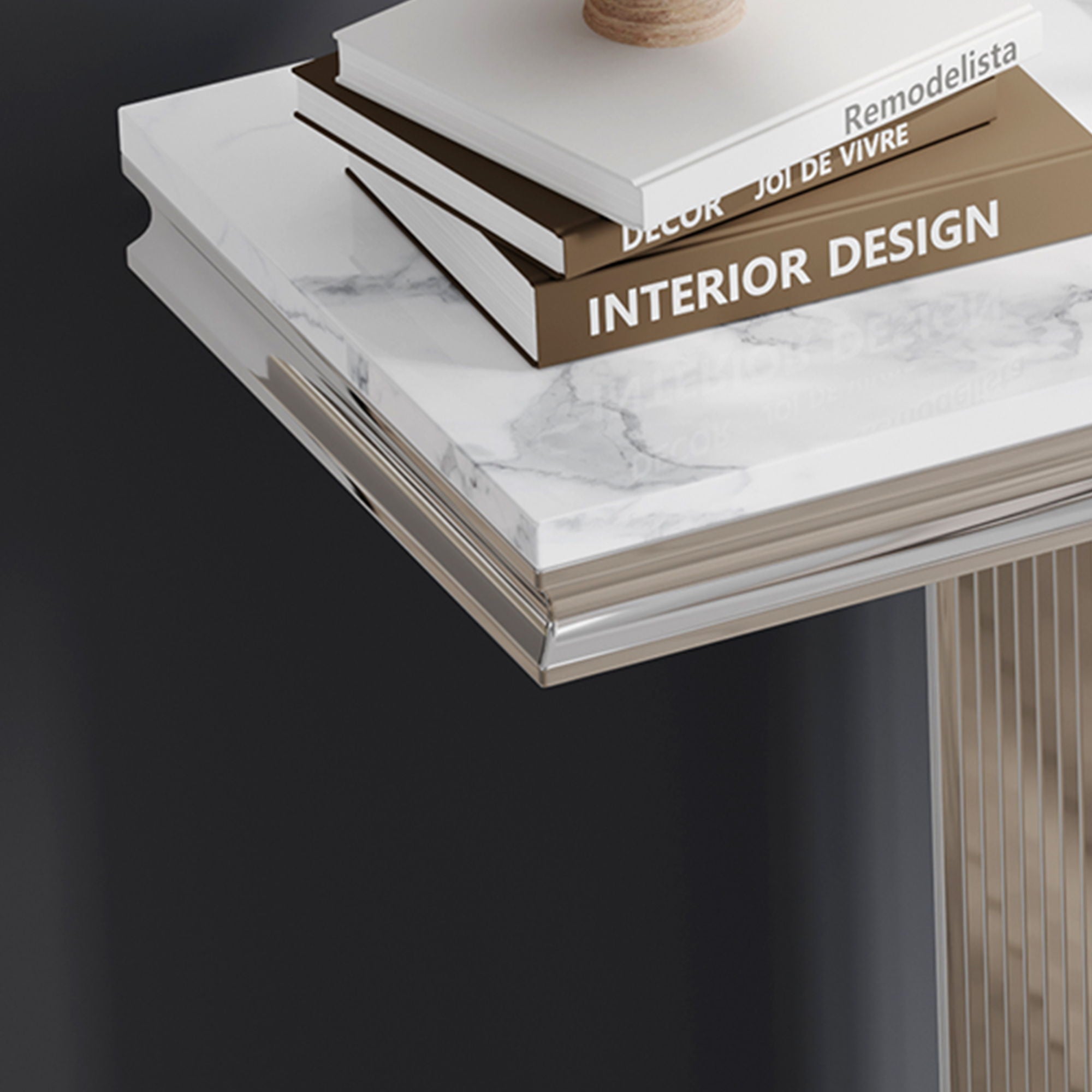 Printed Top Rectangular Console Table, Base With Mirrored Finish