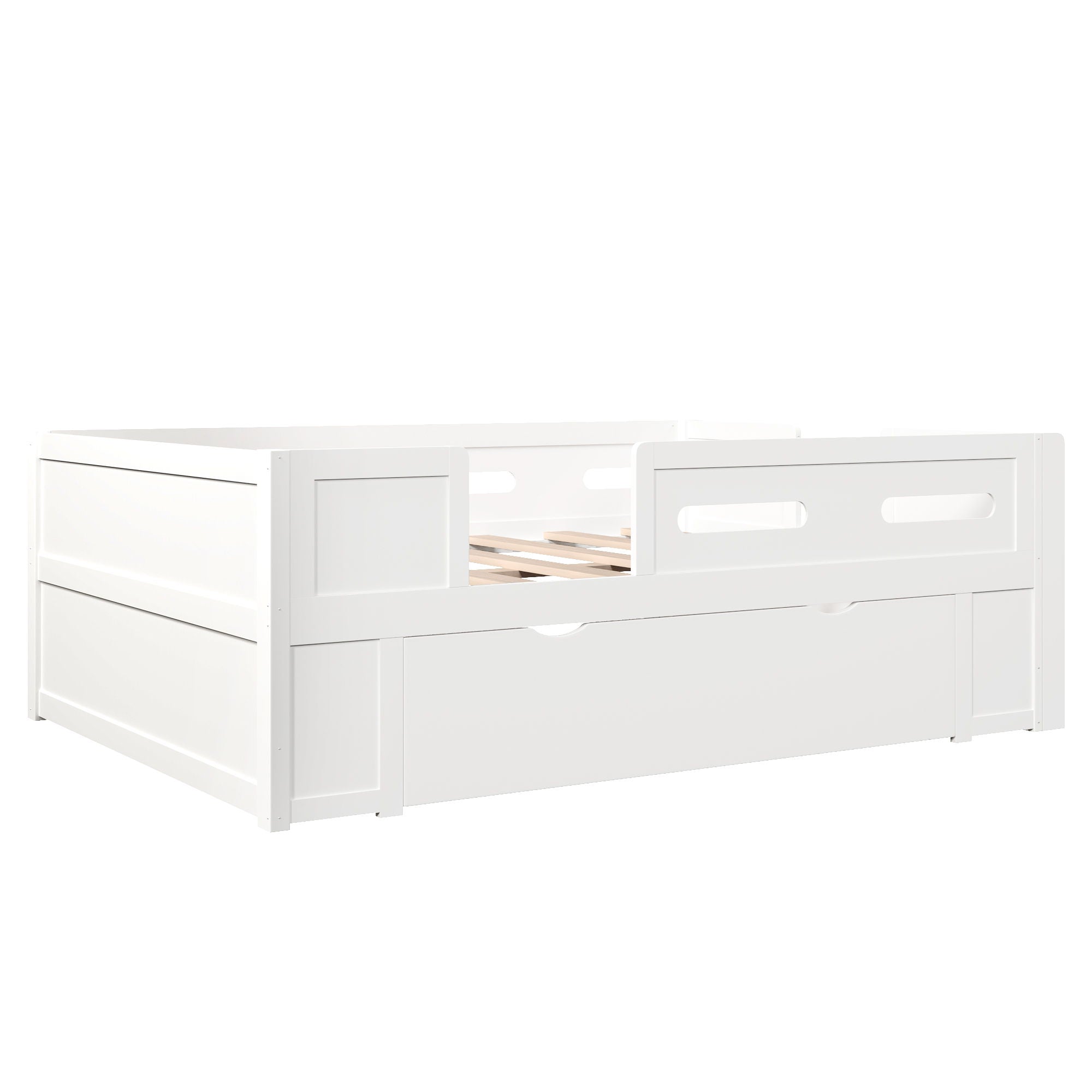 Platform Bed With Guardrail And Drawer