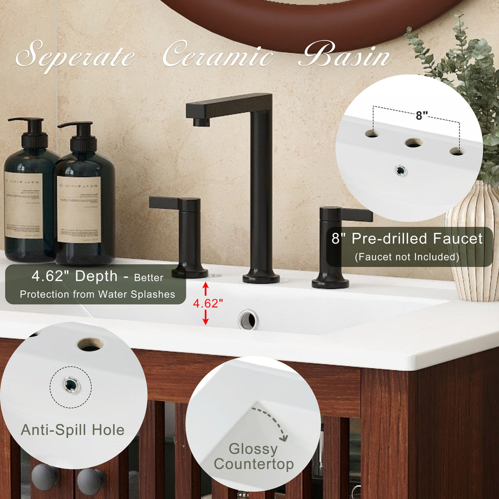 30" Vintage Bathroom Vanity With Ceramic Sink, Modern Bathroom Vanity Cabinet With 2 Soft Close Doors, Equpiied With 4 Sturdy Iron Legs - Antique Dark Brown