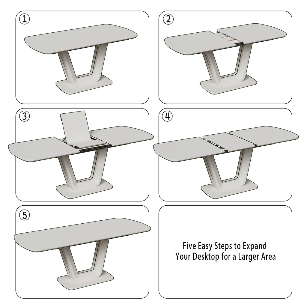 Modern Industrial Style Expandable Dining Table With U Shaped Legs - Antique Gray White