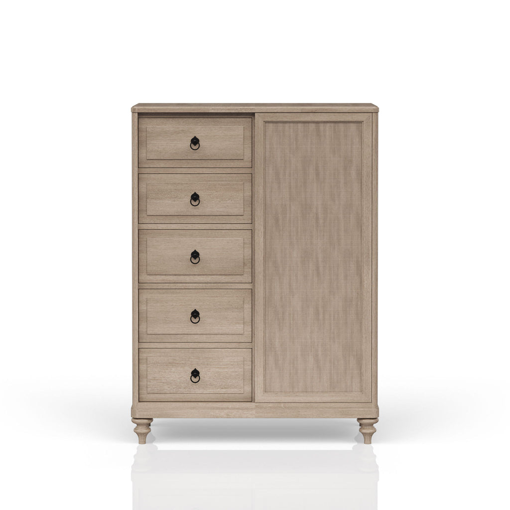 Queen Canopy Bedroom Set With A 2 Drawer Nightstand A Dresser With Poster Mirror And A Door Chest - Sand