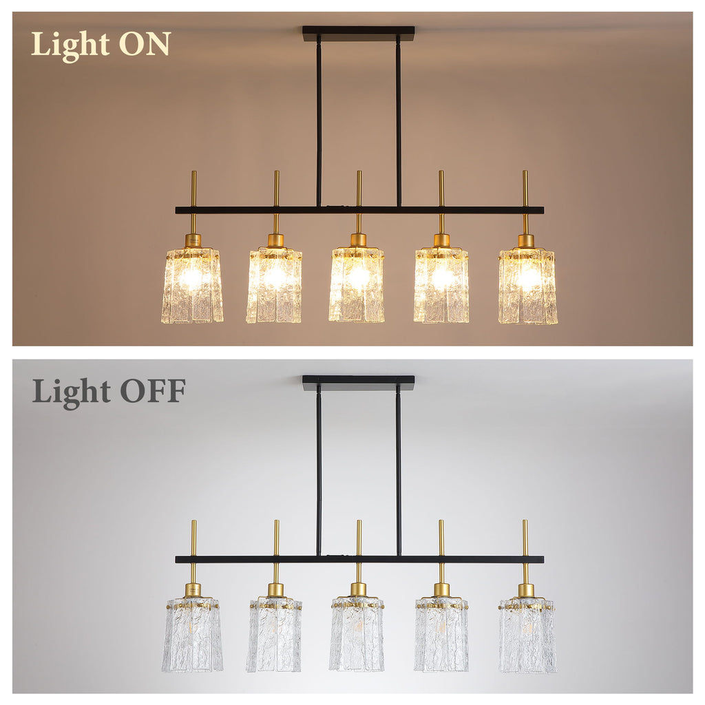 Chandelier 5 Light, Fixture Over Table - Black / Gold