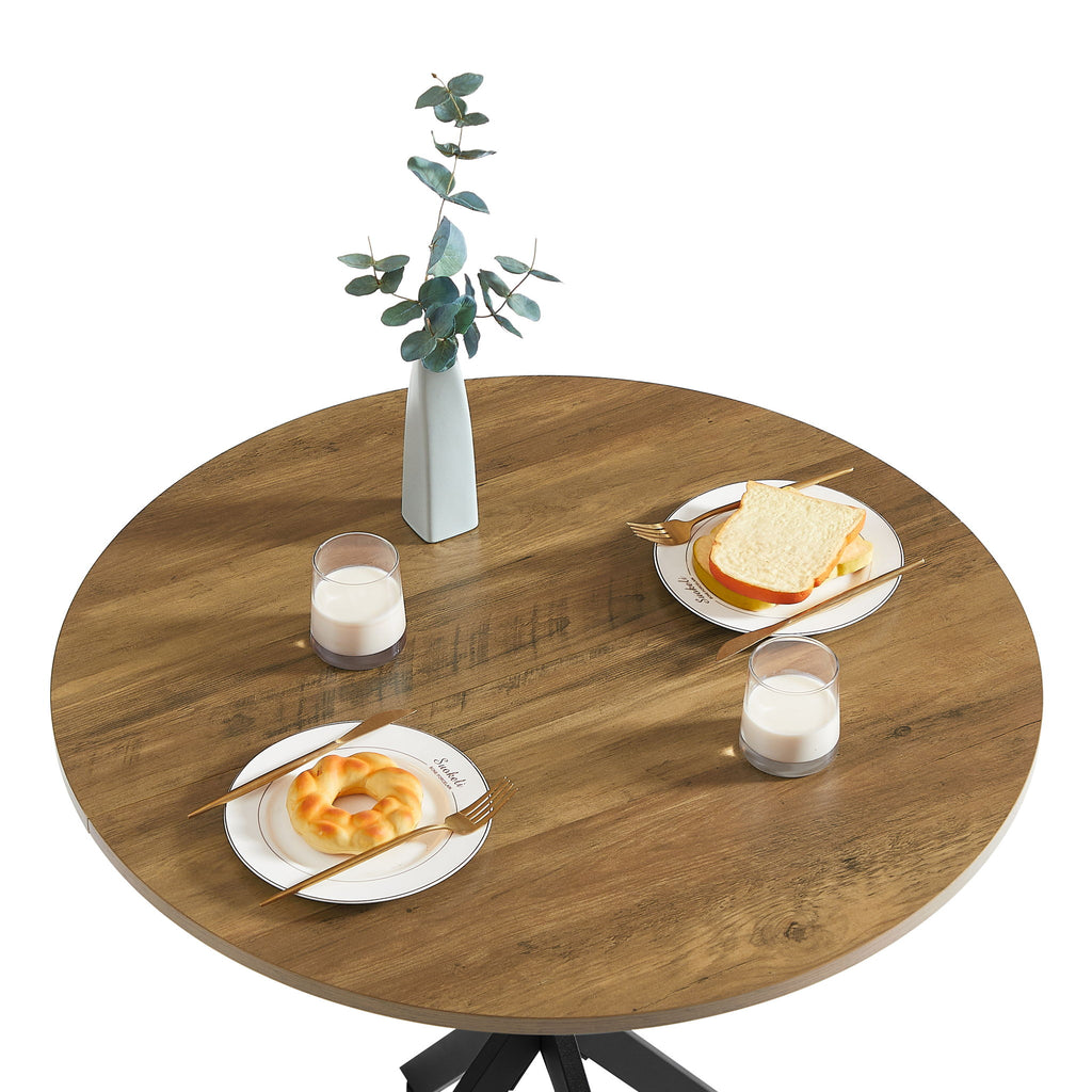 Vintage Round Dining Table With Metal Legs For 2 - 4 People, Wood Top - Brown