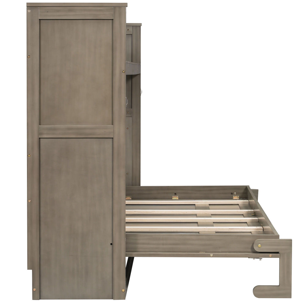 Murphy Bed With Desk, LED Light And USB Charging Station