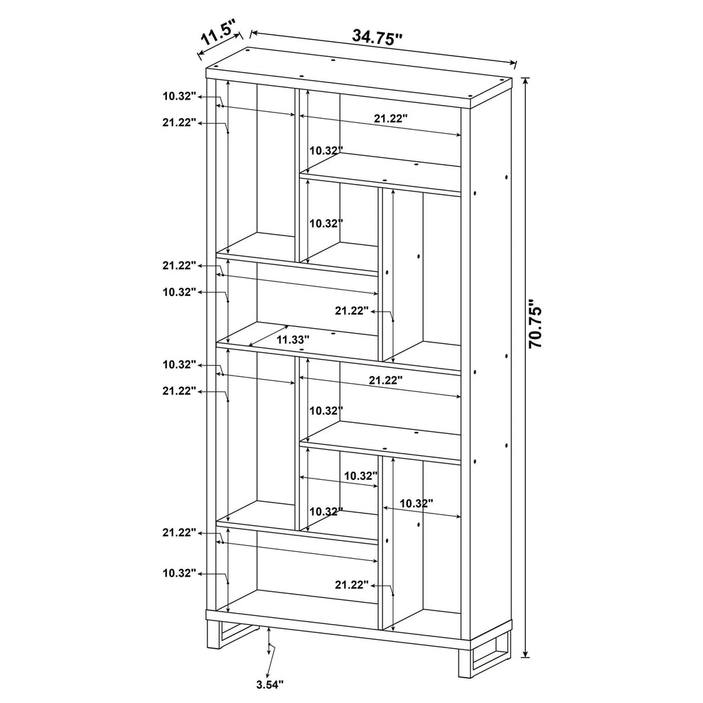 6 Tier Rectangular Bookcase With Accents - Brown