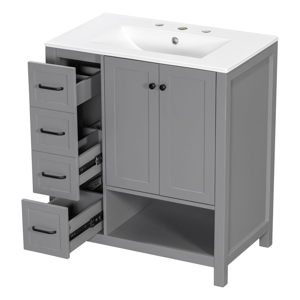 Bathroom Vanity With Sink Top, Bathroom Vanity Cabinet With 2 Doors And 2 Drawers, Open Shelf