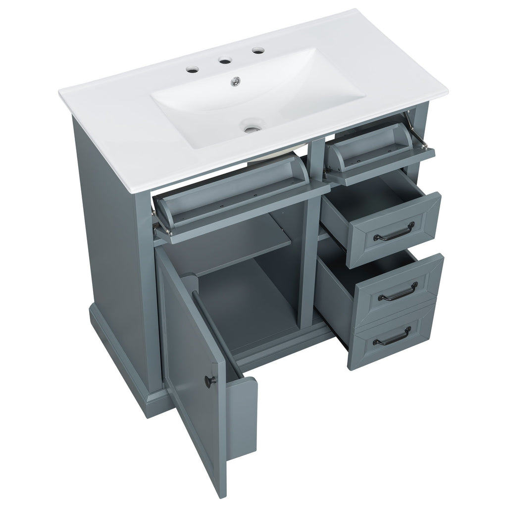 36" Bathroom Vanity With Sink, 2 Tip-Out Drawers, Soft Close Hinges