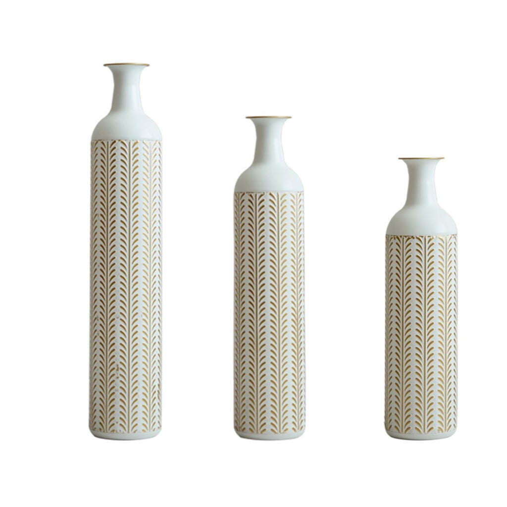 Floor Metal Vase Modern Style Decoration Home Metal Vase 3 Piece Set Gorgeous Home Decoration Large Glazed Metal Vase - Gold / White