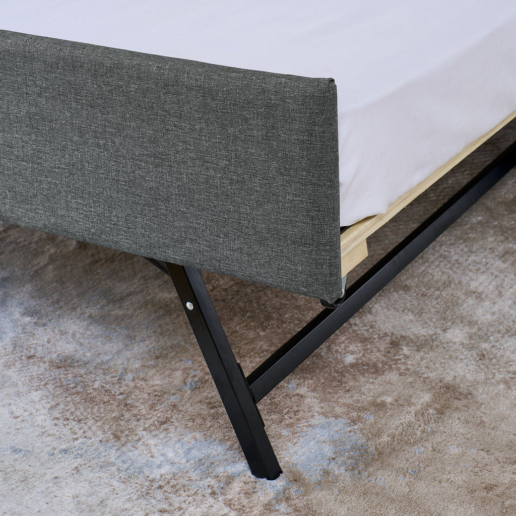 Upholstered Sofa Bed With LED Lights, Storage Headboard, Foldable Trundle & Wireless Charging