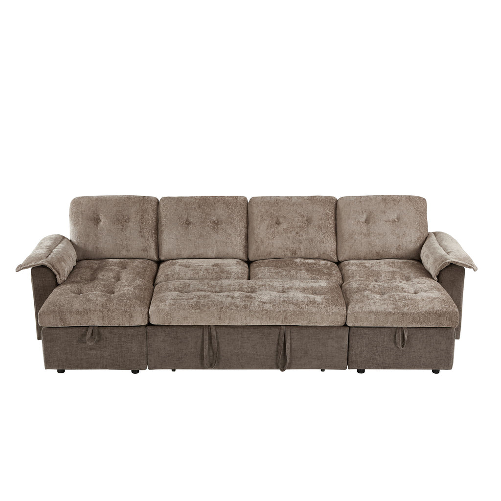 Modern U-Shaped Sleeper Sectional Sofa Bed With USB Ports, Cup Holder, And Hidden Storage