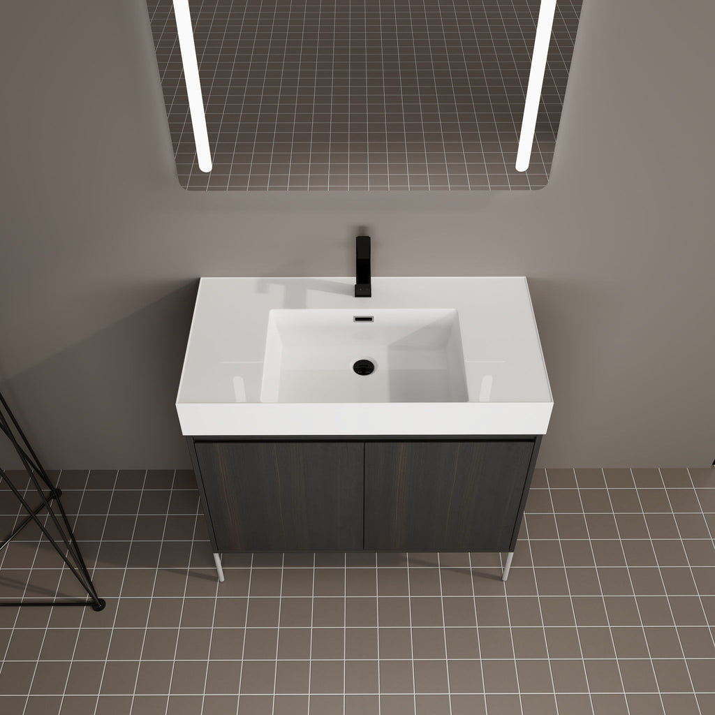 Freestanding Bathroom Vanity With Resin Sink And Storage Cabinet