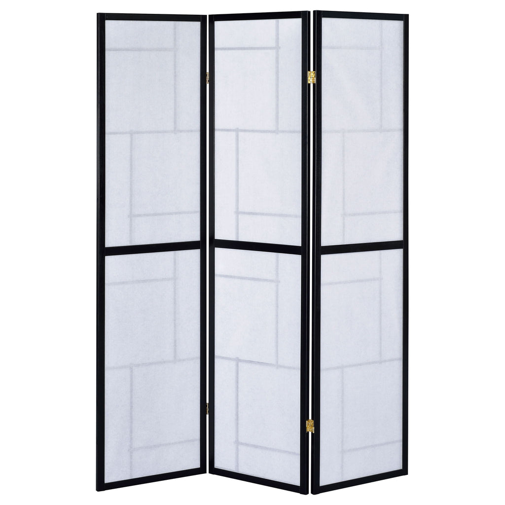 Reese - 3 Panel Room Divider Folding Shoji Screen With Accents - Beige / White